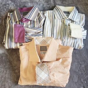 Lot Of 3 Thomas Dean LongSleeve Dress Mens Button Down Striped Contrast Cuff XXL